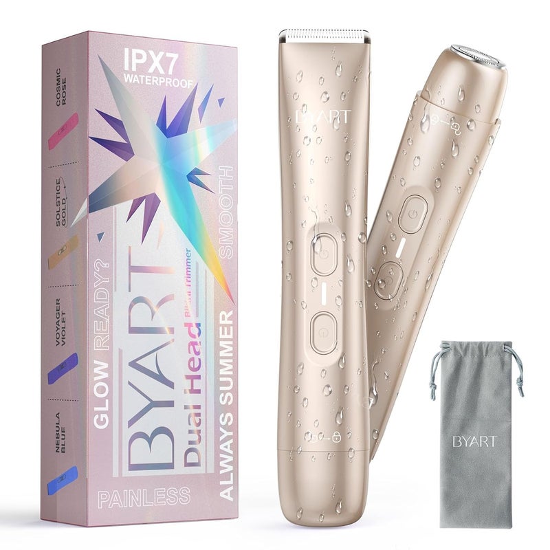 BYART Pubic Hair Trimmer for Women – Electric Razor for Private Area & Sensitive Skin, Cordless Rechargeable Lady Shaver for Intimate Grooming – Smooth, No-Irritation, Rechargeable, IPX7 Waterproof (GOLD) - Image 1
